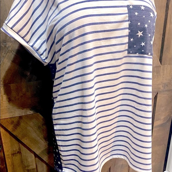 NWOT Navy & White Stars and Stripes Color Block Pocket Tee - Picture 13 of 15